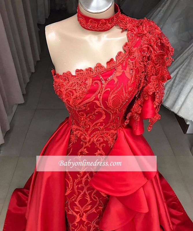 Gorgeous High Neck One-Shoulder Prom Gowns | Overskirts Mermaid 2021 Evening Dresses