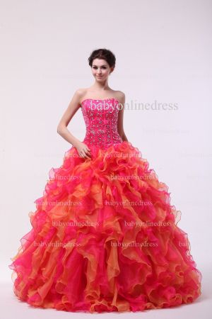 2021 Wholesale Quinceanera Gowns New Design Strapless Beaded Crystal Ball Gown Organza Dresses For Sale BO0827