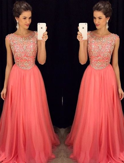 2021 Chiffon Long Prom Dresses for Teens Crystals Beaded Luxury Evening Gowns