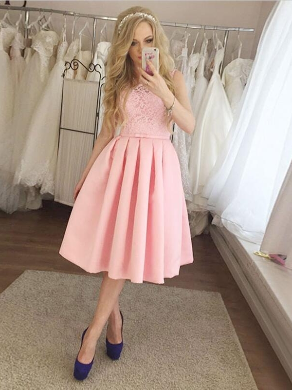 Exquisite Pink A-Line Homecoming Dresses | Scoop Sleeveless Lace Short Cocktail Dresses