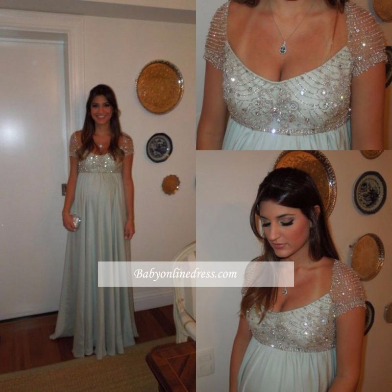 Maternity Empire Beading Floor-length Short-Sleeves Ball-Gown Evening Dress
