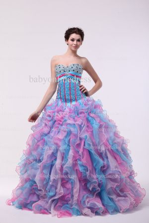 2021 Affordable Quinceanera Gowns On Sale Summer Sweetheart Beaded Lace-up Colorful Floor-length Dresses Organza BO0829