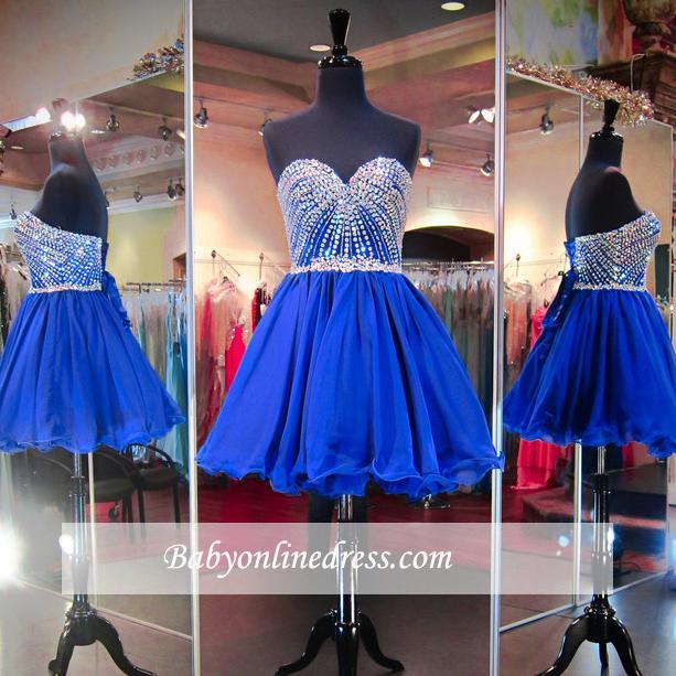 Mini Crystal Lace-Up Sweetheart Blue Homecoming Dresses