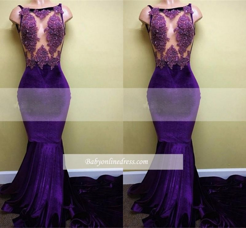 Elegant Sleeveless Appliques Mermaid Velvet Prom Dress