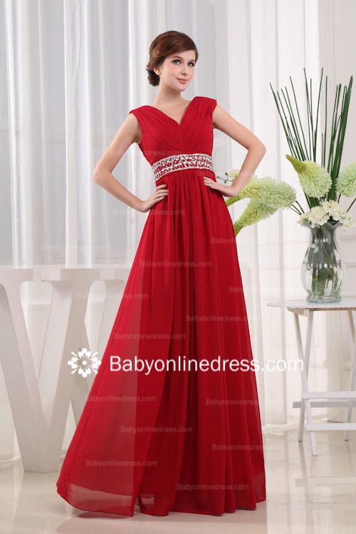Sweet V-Neck A-Line Ankle-length Embroidery Beaded Mother of The Bride Dress