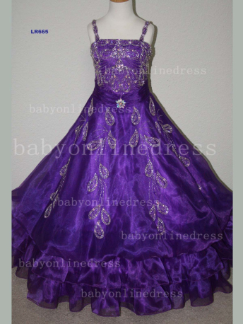Girls Gowns For Sale Strapless Sequin Beaded Organza Affordable Dresses With Spaghetti Strap LR665
