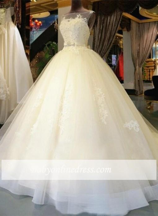 Amazing Lace-Appliques Sleeveless Bridal Gowns 2021 Ball-Gown Sash Wedding Dresses