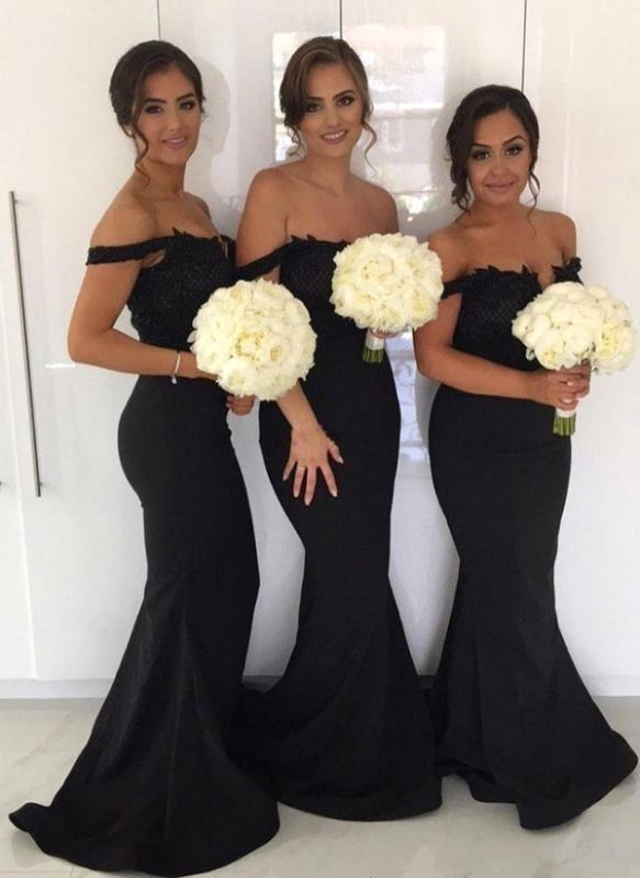 Sexy Black Mermaid Bridesmaid Dresses | Off-the-Shoulder Maid of the Honor Dresses