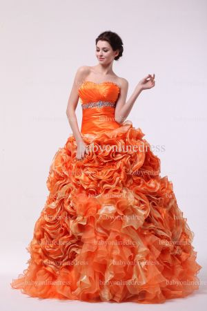 Very Cheap Elegant Dresses For Quinceanera Orange 2021 Sweetheart Beaded Layered Organza Gowns On Sale BO0837