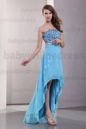 Affordable Dresses For Prom Strapless Rhinestone Sequins Short Front Long Back Chiffon Dress DH003949