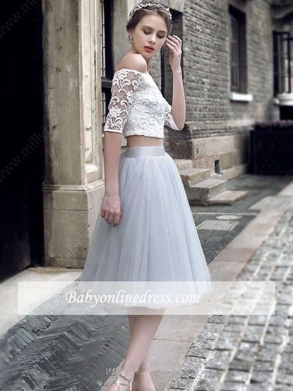Knee-Length Sexy Lace Tulle Off-the-Shoulder Homecoming Dress