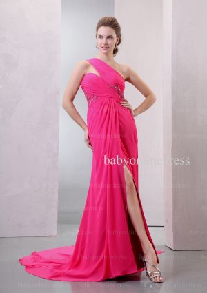 Sexy Red Evening Dresses Wholesale One Shoulder Sequined Front Split Glamorous Dresses On Sale BO0516