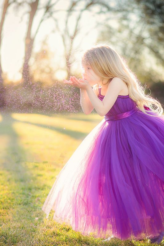 Purple Strapless Flower Girl Dresses Tulle Floor Length Girl Dresses