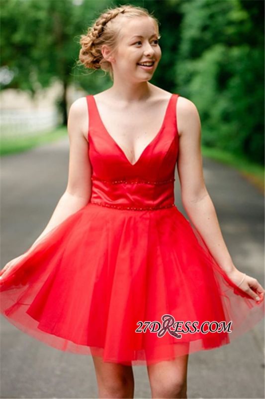 Fascinating A-line V-neck Short Ruby Homecoming Dresses