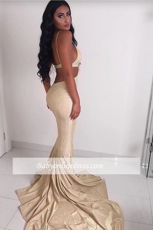 Mermaid Spaghetti-Straps Cut-out Evening Dresses | Charming Sweep-Train 2021 Formal Gowns