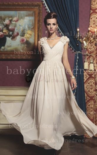 Glamorous Beige Dresses For Proms 2021 Designer V-Neck Beaded Chiffon Long Gowns For Sale BO1227