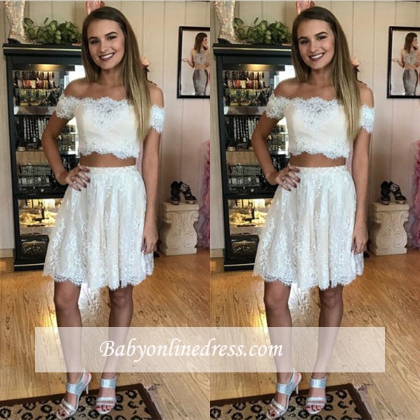 Delicate Off-the-shoulder Two-Piece Lace Short Homecoming Dress