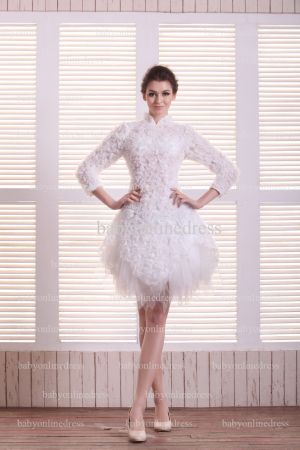 Hot Sale Elegant Dresses For Proms White 2021 High-Neck Long Sleeve Short Gowns On Sale BO0707