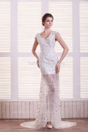 Special Design Sexy Prom Dresses Online Wholesale V-Neck Beaded Rhinestone Gowns For Sale BO0708