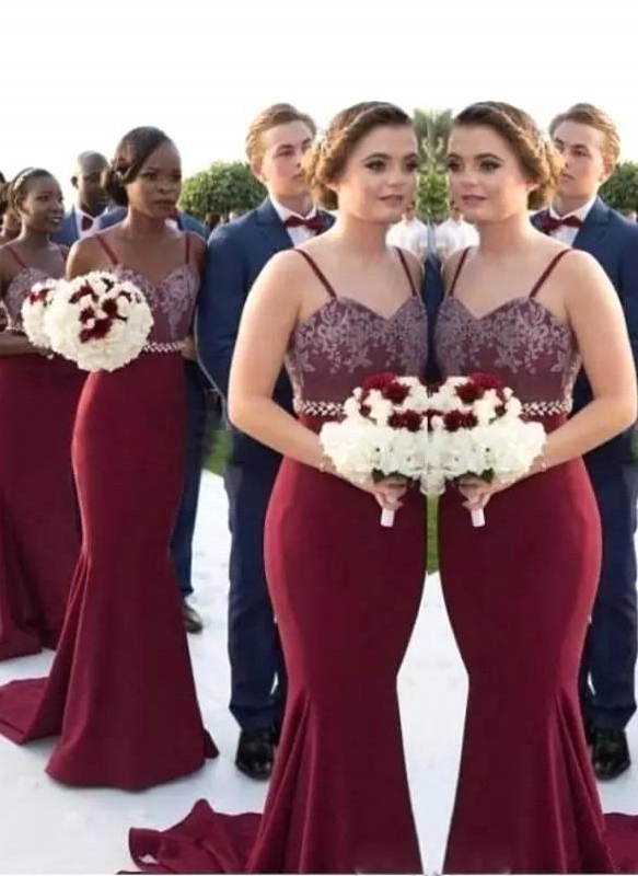 Sexy Mermaid Bridesmaid Dresses | Spaghettis Straps Beaded Wedding Party Gowns