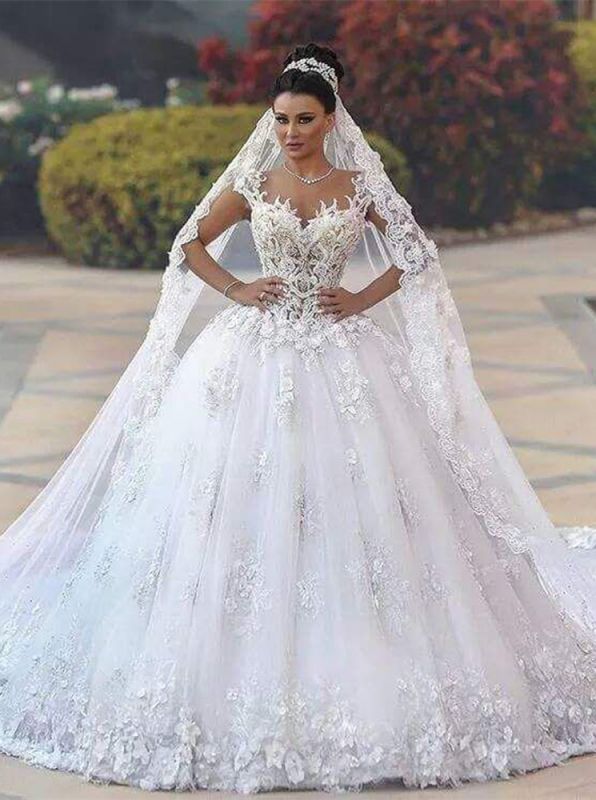 Sleeveless Appliques Lace Princess Luxurious Wedding Dresses
