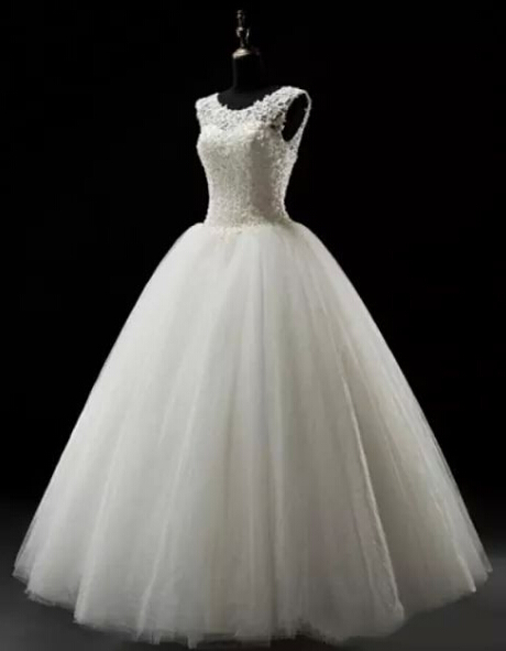 Simples A-Line Lace Wedding Dresses Lace-up Floor Length Bridal Gowns