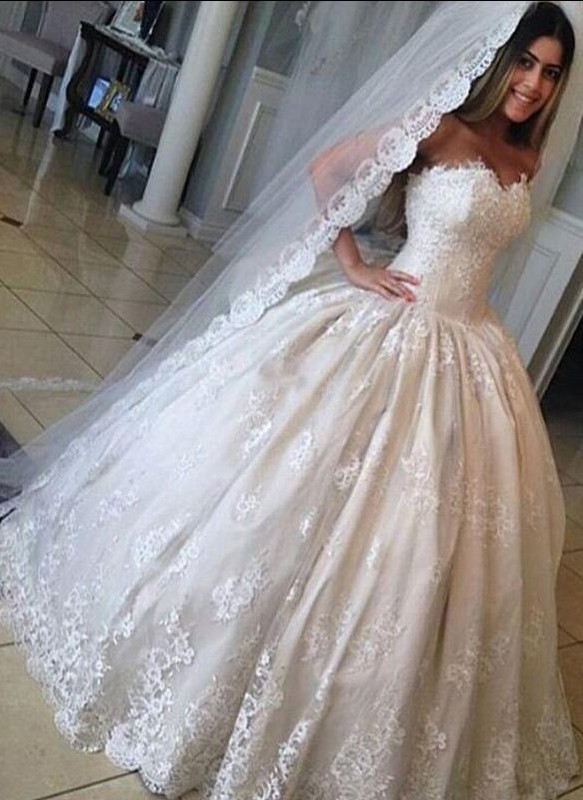 Gorgeous Lace Sweetheart Wedding Dresses 2021 Princess Ball-Gown Bridal Gowns