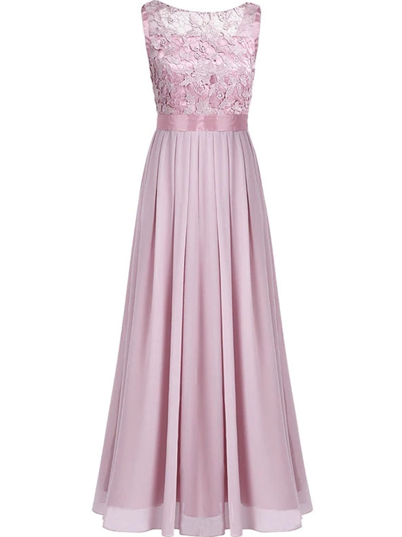 Simple Chiffon A-Line Bridesmaid Dresses | Scoop Sleeveless Lace Appliques Long Formal Dresses