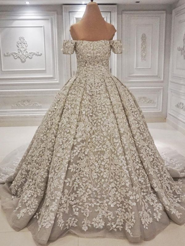 Geogrous Floral Ball Gown Wedding Dresses | Off The Shoulder Lace Bridal Gowns