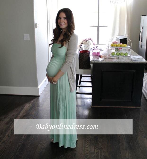Mint Strapless Maternity Dresses | Simple Long Evening Gown For Pregnant Women