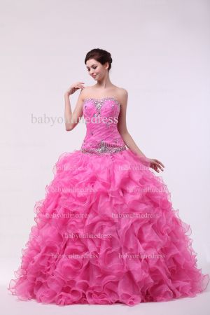 Discounted Quinceanera Dresses 2021 Wholesale Sweetheart Beaded Crystal Organza Gowns For Sale BO0843
