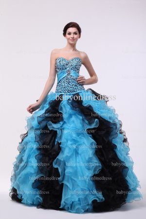 Hot Sale Charming Dresses For Quinceanera 2021 Wholesale Sweetheart Beaded Black And Blue Organza Gowns BO0844