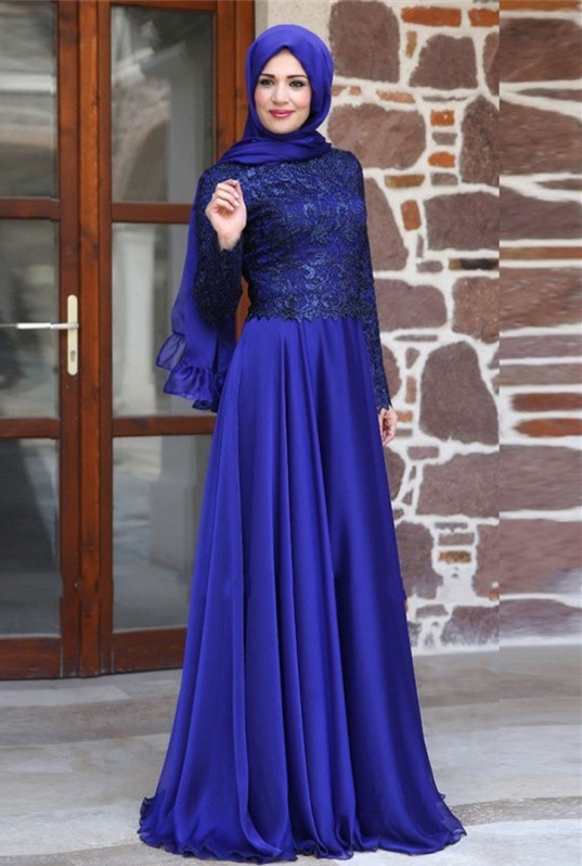 2021 Long Sleeves Evening Gowns Muslim Arabic Chiffon Formal Long Party Dresses