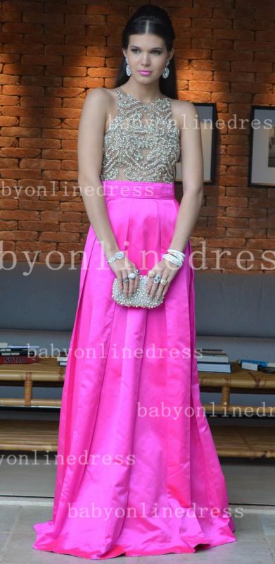 Vestidos Dress Long Prom Dresses Sexy Pink Jewel Beaded Crystal Vintage Ruffles Evening Dresses BO2542
