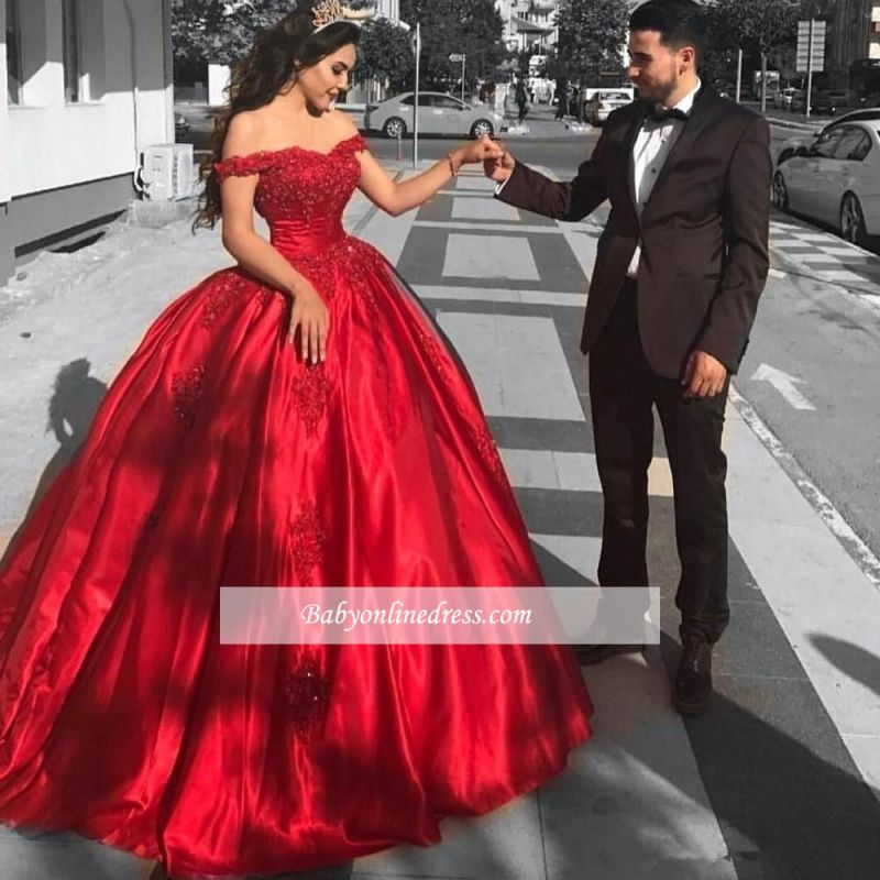 Red Gown Ball Off-the-Shoulder Evening Dress