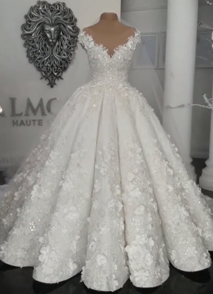 Gorgeous Ball Gown Wedding Dresses | Off-the-Shoulder Floral Beading Bridal Gowns