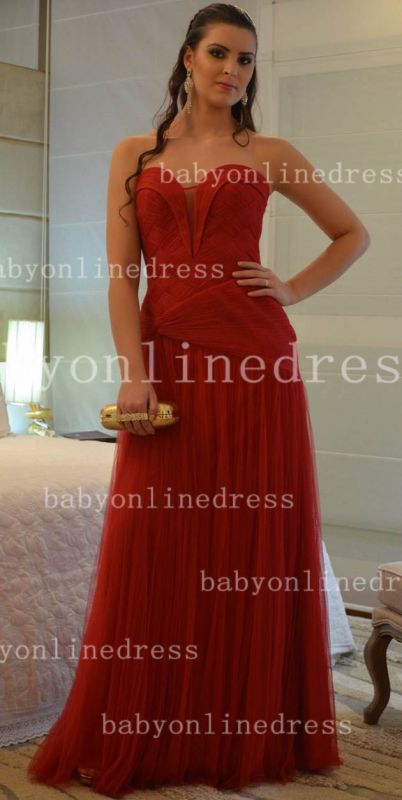 Vestidos New Elegant Prom Dresses Sweetheart Ruffles Tulle Dark Red Evening Dress from Babyonlinedress BO2544