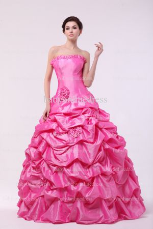 Hot Sale Glamorous Quinceanera Gowns On Sale 2021 Strapless Flowers Ball Gown Taffeta Dresses BO0848