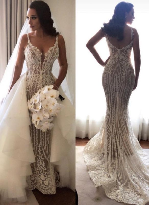 Sexy Lace Mermaid Wedding Dresses | Spaghetti Straps Bridal Gowns with ...