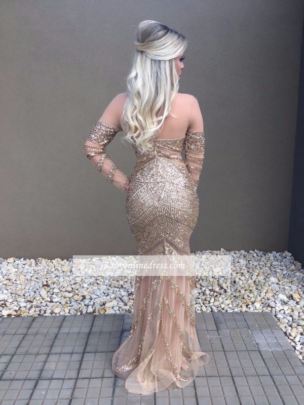 Beadings Glamorous Mermaid Long-Sleeve Prom Dress
