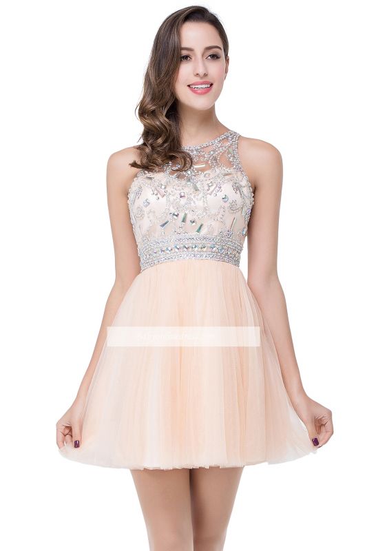 Cheap Short Sleeveless Gorgeous A-Line Crystal Homecoming Dress