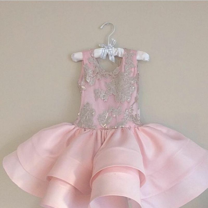 Pink Short Ruffles Skirt with Bowknot Flower Girl's Dresses