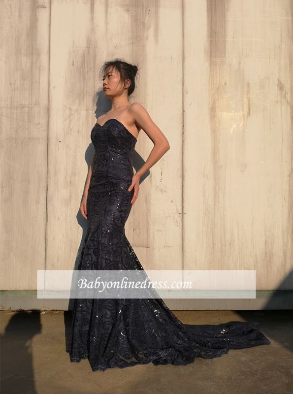 Elegant Sweetheart Sequins Prom Dresses | Mermaid Floor Length Black Evening Gowns