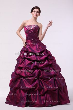 Wholesale Cheap Gowns For Quinceanera Purple 2021 Strapless Beaded Crystal Floor-length Dresses On Sale BO0853