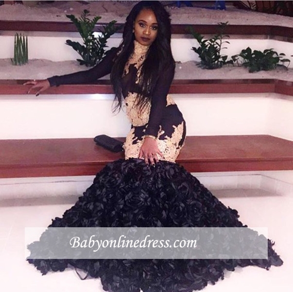 Black Mermaid Sleeve Long Prom Dress