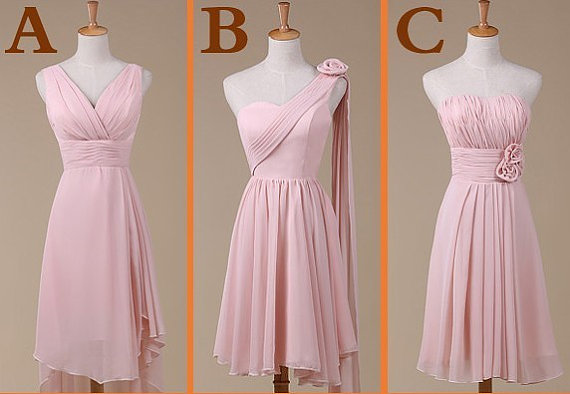 Pink Bridesmaid Dresses from Babyonlinedress Knee Length Ruffles Flowers Simple Design Party Dresses