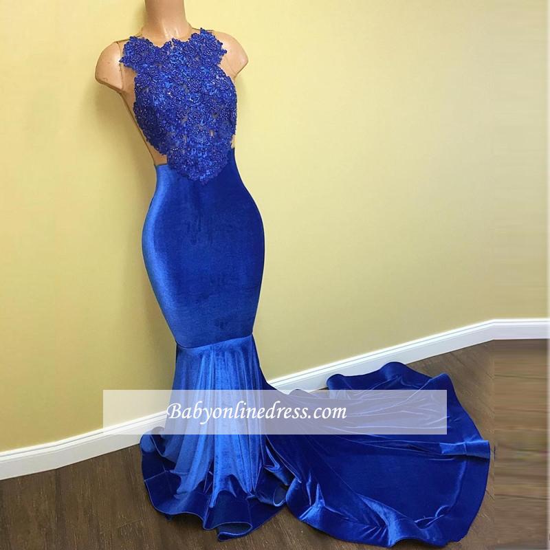 Sleeveless Gorgeous Lace Mermaid Blue Prom Dress BA5055