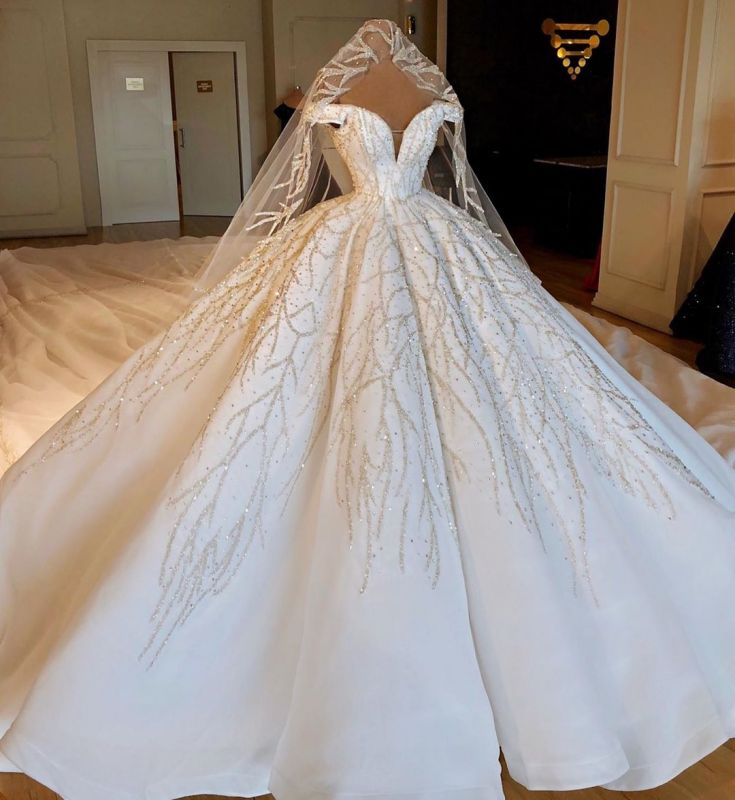Gorgeous Ball Gown Wedding Dresses | Off-the-Shoulder Beading Bridal ...