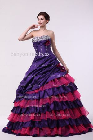 Inexpensive Designer Gowns For Quinceanera Wholesale Sweetheart Crystal Organza Dresses Layered For Sale BO0858