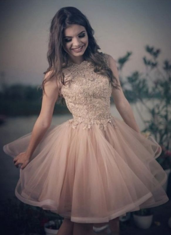 A-line Elegant Lace Tulle Homecoming Dresses